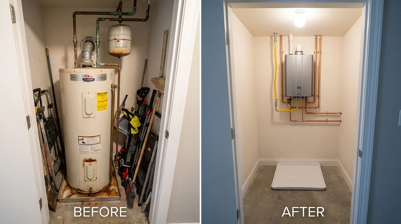 Tank water heater versus wall-mounted tankless unit comparison for Dunbar, WV homeowners
