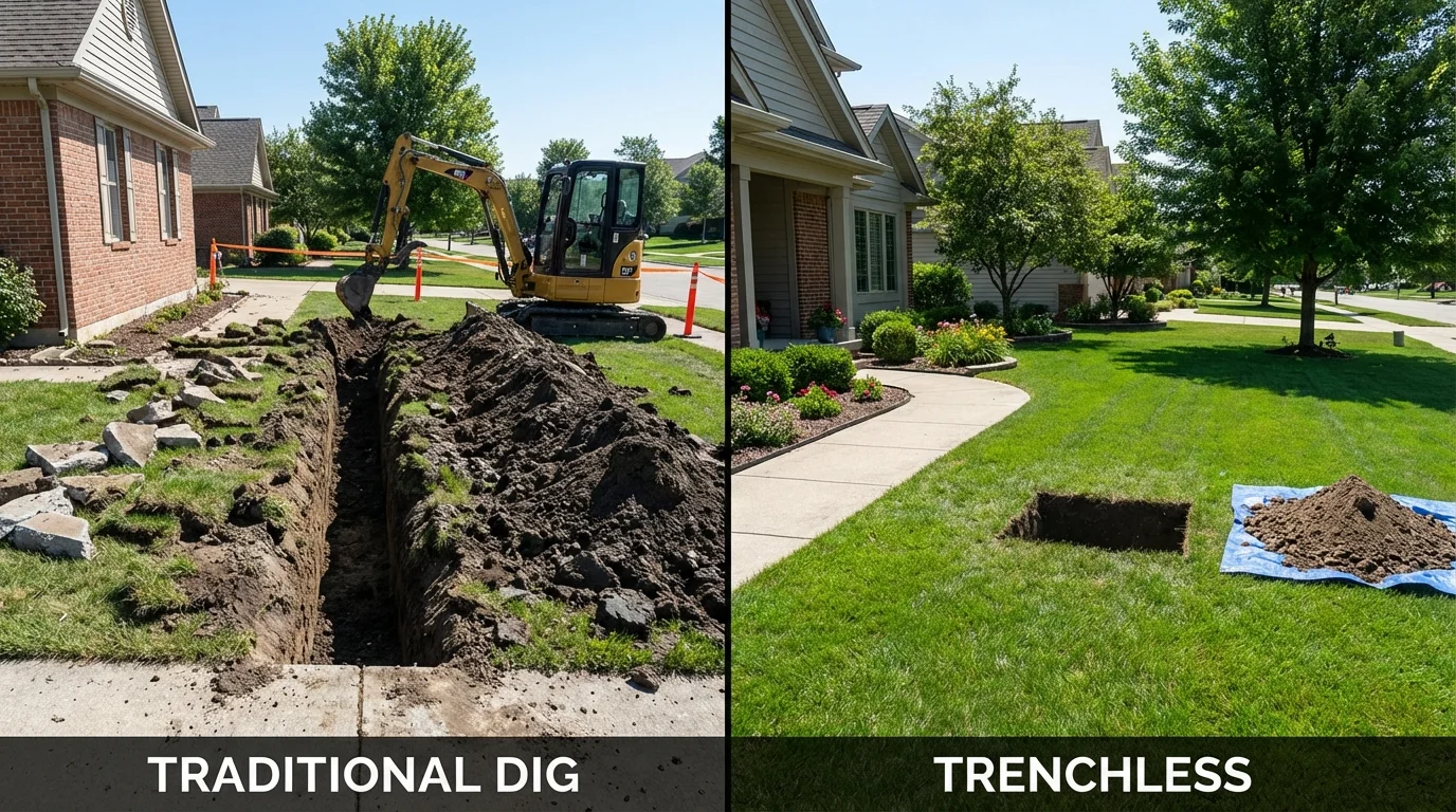 Trenchless sewer repair with minimal yard damage versus traditional excavation in Dunbar, WV